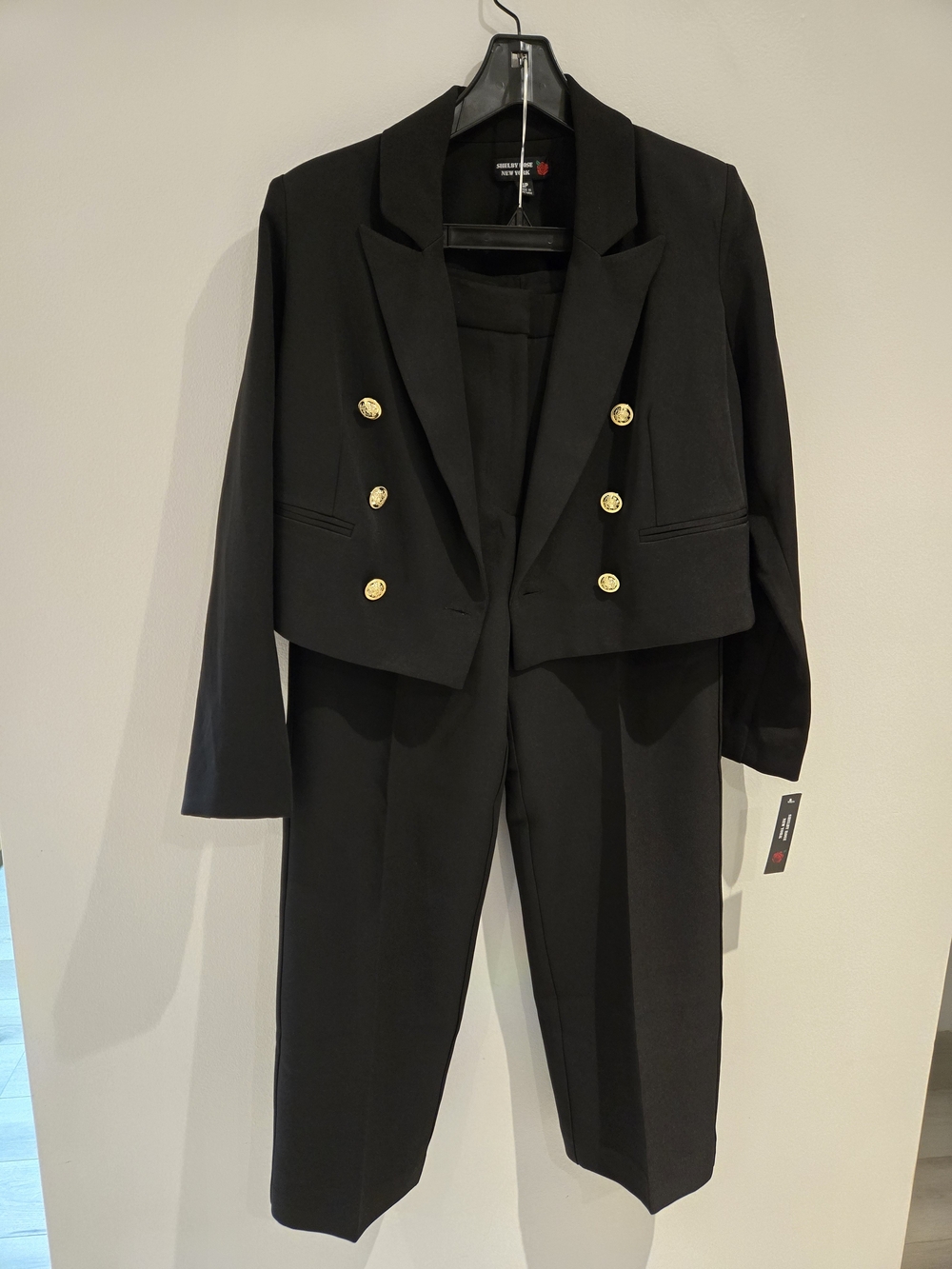 Womens Black Cropped Blazer & Trousers Suit - Classic Double-Breasted